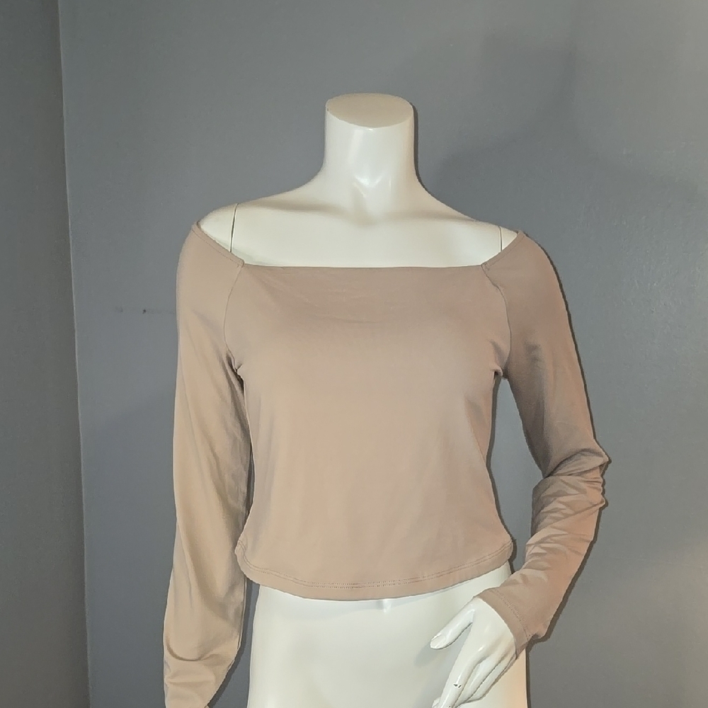 Wild Skye Mocha Stone Off The Shoulder Long Sleeve Stretchy Top Size Large